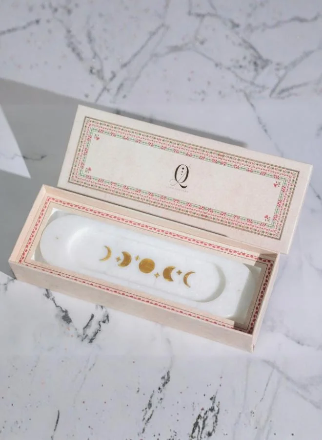 Casa Quesera  Moon Whisper Natural Marble and Brass Incense Holder by Casa Quesera  | Best Price UAE